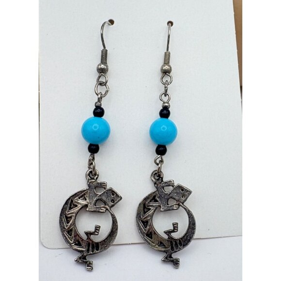 Vintage Lizard Dangle Earrings Silver Tone With Bead Accents Desert Gecko - Picture 6 of 6